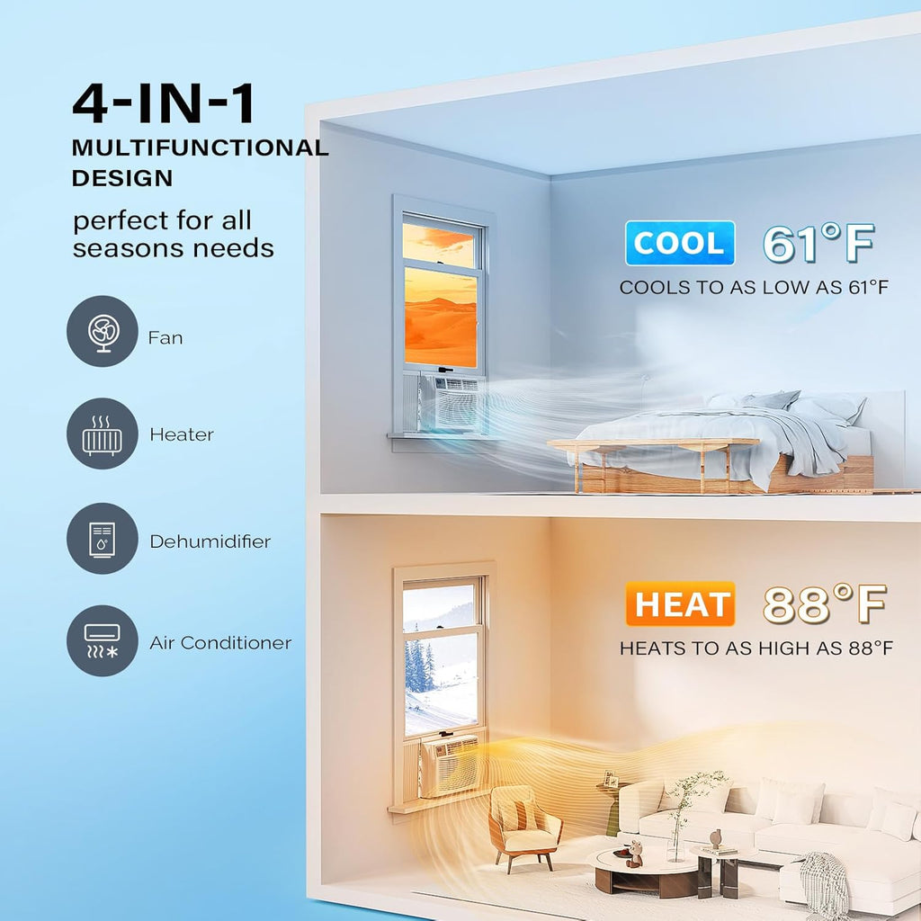 ROVSUN 8000 BTU Window Air Conditioner with Heat, Window AC Unit & Heater Combo with APP & Voice Smart Control, Timer Function & Easy Installation Kit, Work with Alexa/Google Assistant, 115V/60Hz