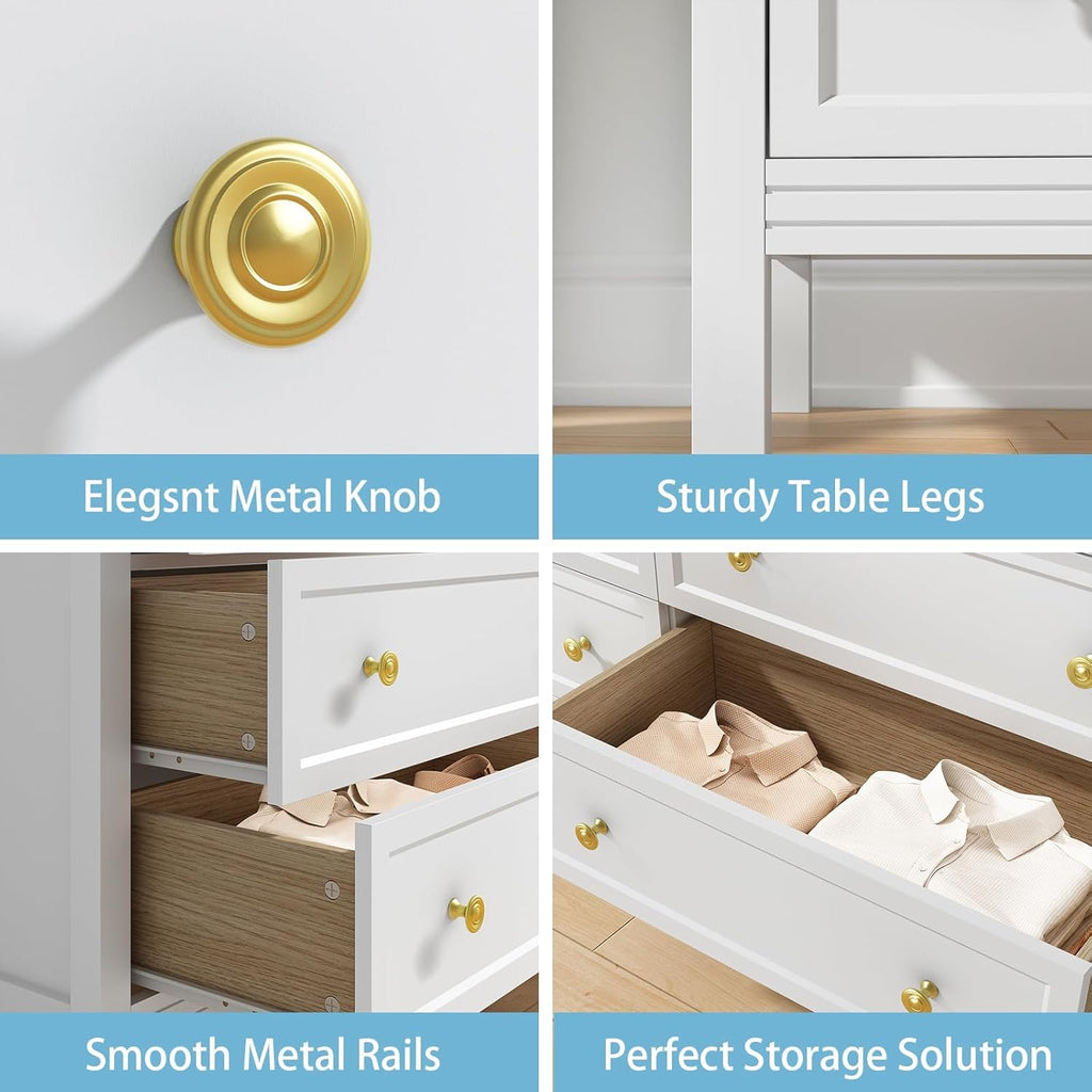 CARPETNAL White Dresser for Bedroom, 7 Drawer Dresser with Wide Drawers and Gold Metal Handles, 55" White and Gold Dressers TV Stand, Modern Dressers & Chests of Drawers for Hallyway, Entryway.