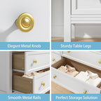 CARPETNAL White Dresser for Bedroom, 7 Drawer Dresser with Wide Drawers and Gold Metal Handles, 55" White and Gold Dressers TV Stand, Modern Dressers & Chests of Drawers for Hallyway, Entryway.