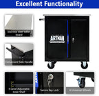 2-Door 2-Shelf Rolling Tool Chest with Stainless Steel Countertop,Tool Chest with Secure Locking System,Mobile Storage Tool Cabinet with 360°Wheels and Padded Feet,for Home,Garage(Black+Blue)