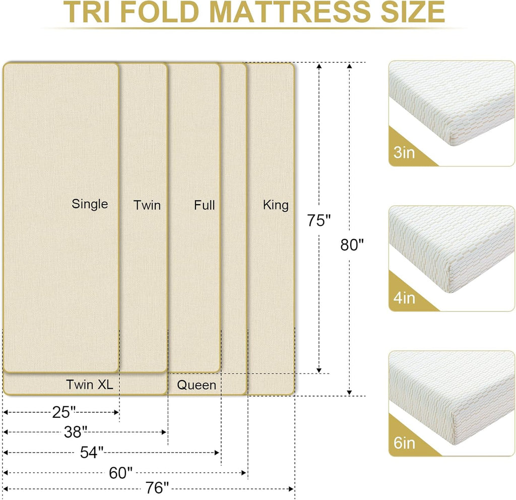 MUUEGM Tri Folding Mattress 6 Inch Queen Tri Fold Memory Foam Mattress Foldable Bed Mattress with Washable Cover Portable Mattress Topper for Yoga/Camping/RV/Guest Beds,CertiPUR-US Certified