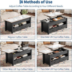 GarveeHome Coffee Table Lift Top, Convertible Coffee Table with Wooden Lift Tabletop, 2 Drawers and Hidden Compartment, Central Table with Storage for Living Room Home Office, Black