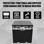 confote 24"x 24"x 24" Heavy Duty Aluminum Stripes Plated Tool Box Underbody Truck Box Pick Up Truck Bed RV Trailer Toolbox Waterproof Square Storage Organizer with Lock and Keys-Black