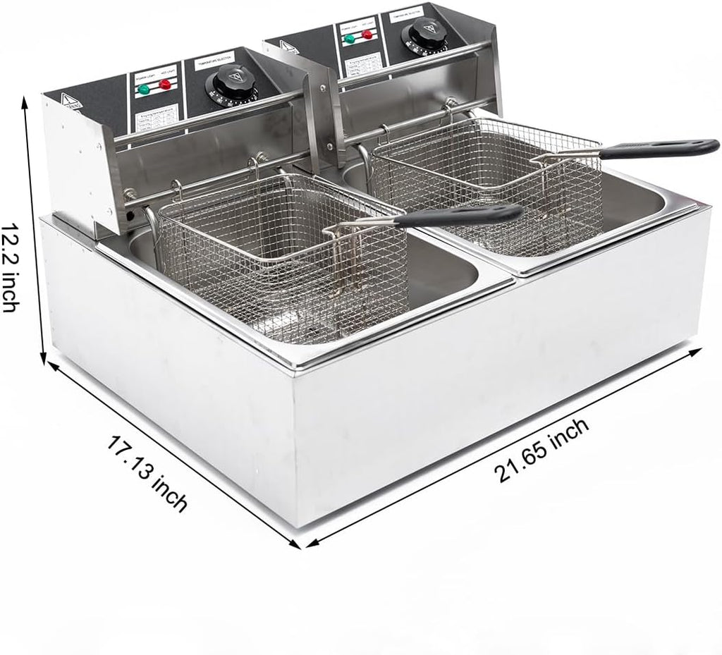 Electric Deep Fryer w/ 2 Baskets and Lids, 5000W 21.8L Electric Fryer Stainless Steel Temperature Control, Commercial Deep Fryer, Countertop Kitchen Frying Machine Fried Chicken Sausages 22.8QT