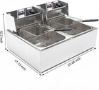 Electric Deep Fryer w/ 2 Baskets and Lids, 5000W 21.8L Electric Fryer Stainless Steel Temperature Control, Commercial Deep Fryer, Countertop Kitchen Frying Machine Fried Chicken Sausages 22.8QT