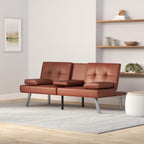 Best Choice Products Faux Leather Upholstered Modern Convertible Futon, Adjustable Folding Sofa Bed, Guest Bed w/Removable Armrests - Medium Brown