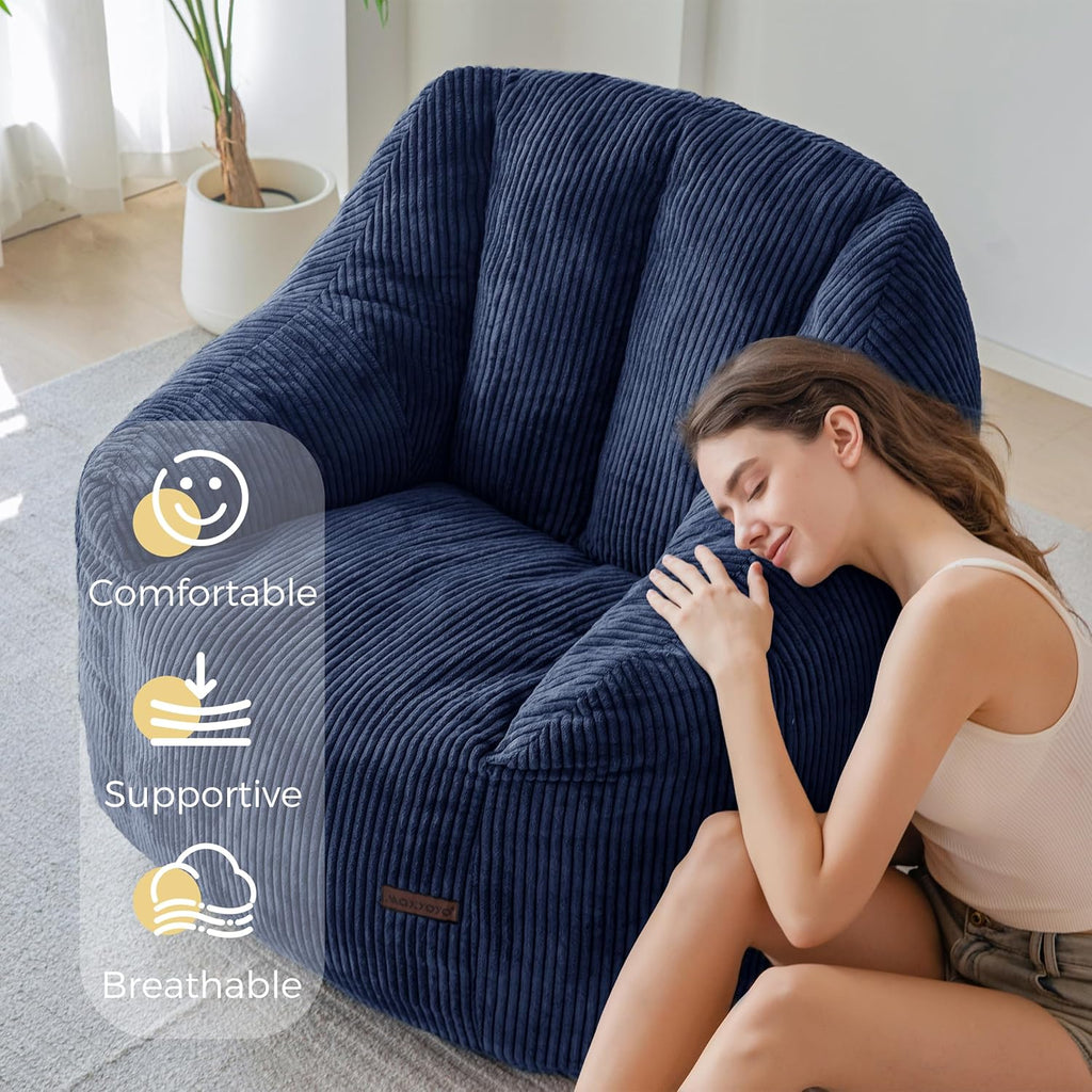 MAXYOYO Bean Bag Chair, Bean Bag Sofa with Filler, Cozy Living Room Chair for Adults and Kids, Stuffed Floor Sofa for Bedroom Dorm Reading, Navy