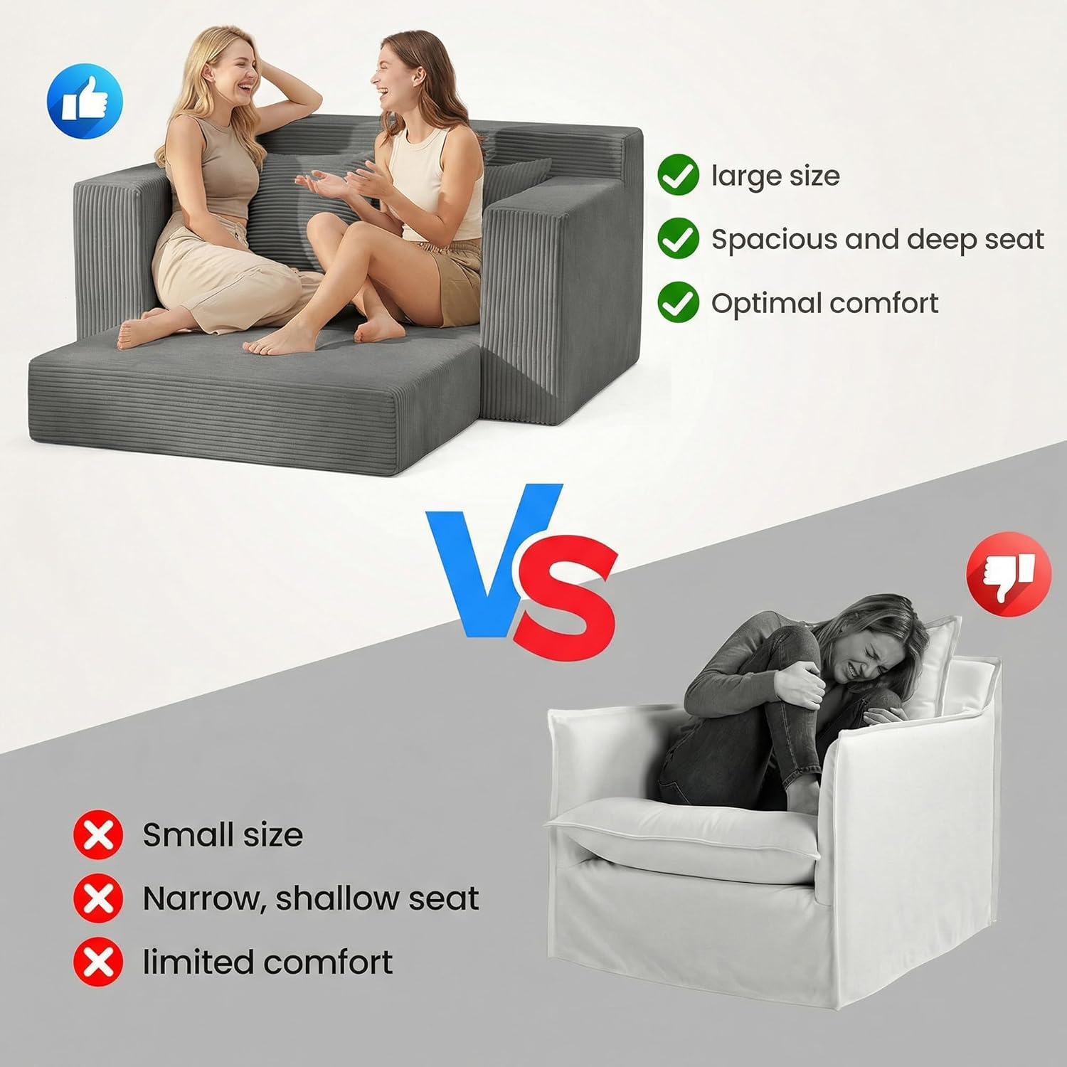 5 in 1 Convertible Sofa Bed,Small Boneless Couch Pull Out Loveseat Sleeper Sofa,Corduroy Futon Couch Folding Mattress with 4 Pillows for Living Room Bedroom Lounge (No Assembly)