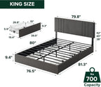 Zinus Billie Platform Bed Frame, Four Underbed Storage Drawers, Height Adjustable Headboard, Upholstered Style, King