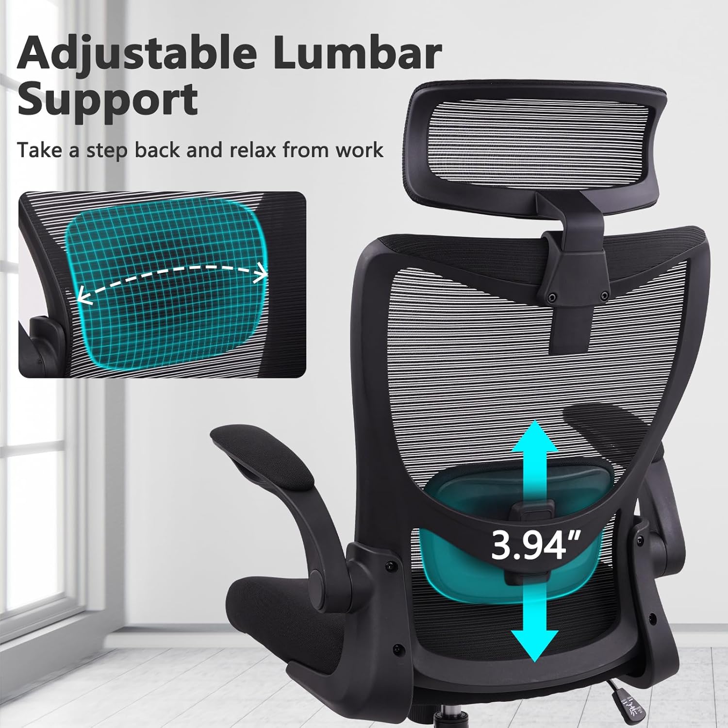 CLATINA Heavy Duty Ergonomic Mesh Office Chair 400LBS, Big and Tall Desk Chair with Adjustable Lumbar Support & Headrest, Flip Up Padded Arms, High Back Computer Chair for Home Office, Black, 8 Pack