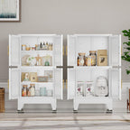 47“H White Metal Bathroom Storage Cabinet, Kitchen Pantry Cabinet with Doors and 3 Adjustable Shelves, Bathroom cabinets Organizer, for Home Office, Bedroom