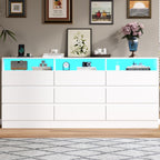 Drawer Dresser for Bedroom with Power Outlet, White Dressers with LED Light, Dresser Chest of Drawers for Closet, Wooden Dressers Organizer Cabinet for Living Room, Entryway, Hallway (White 9 Drawers)