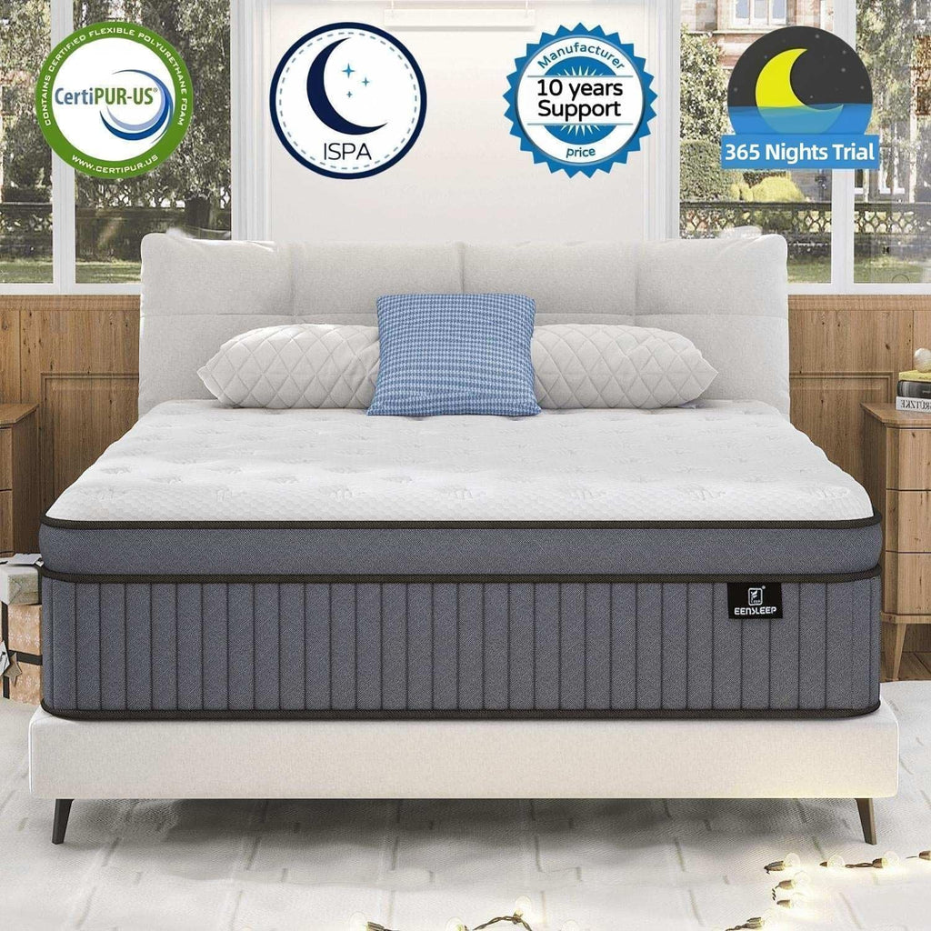EEN EEN SLEEP 12 Inch Medium Firm King Size Mattress Upgraded King Hybrid Mattresses in A Box with Gel Memory Foam & Pocket Springs, Strong Edge Support,Pressure Relief,CertiPUR-US,365-Night Trial
