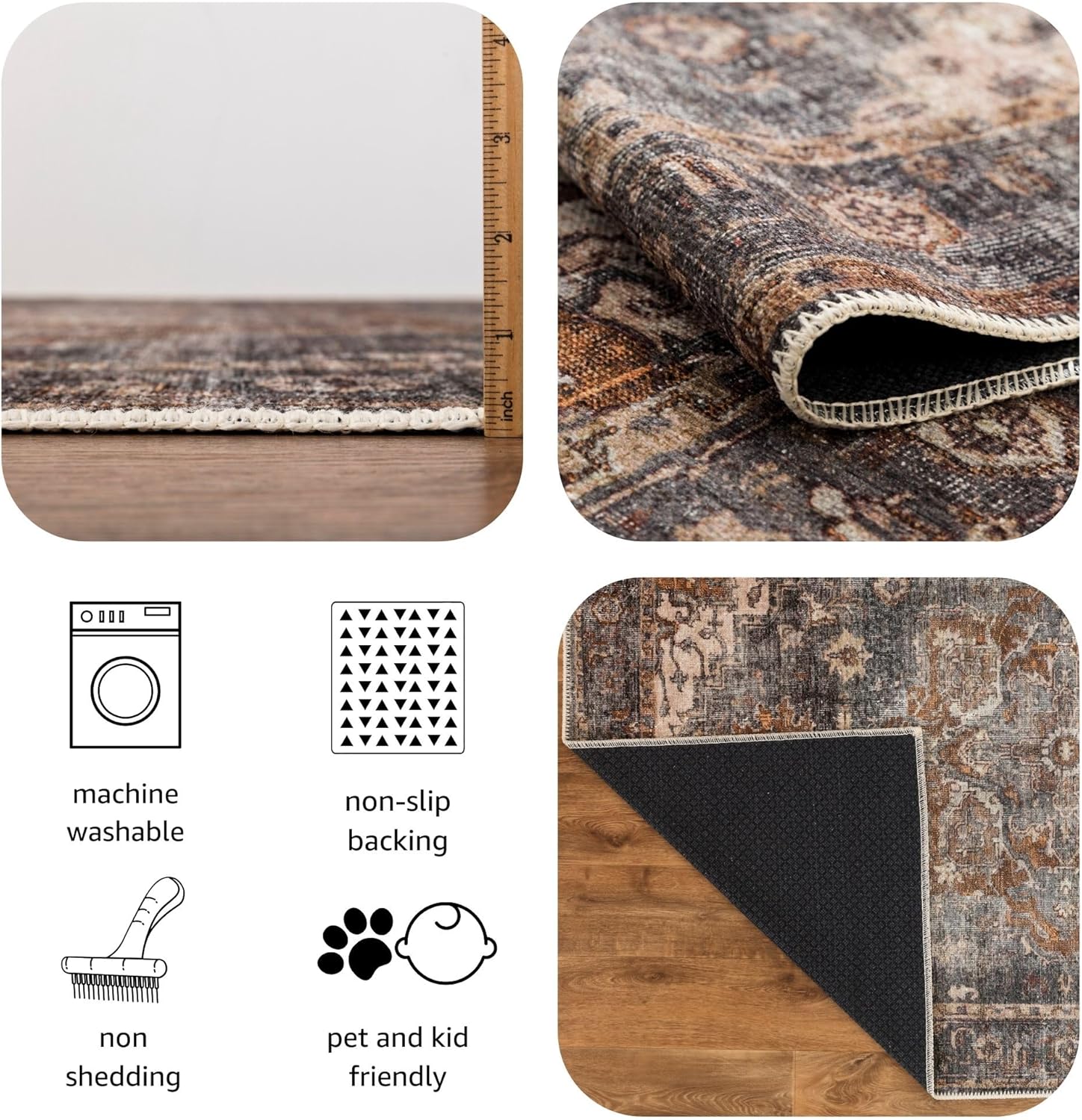 Keen Home Design 9x12 Rug - Machine Washable Area Rug with Non-Slip Backing, Ideal for Living Room, Dining Room, Bedroom - Vintage, Easy Clean, Durable, Low Pile Rug - (9' x 12')