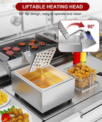 DULONG Commercial Electric Deep Fryer,10.57/10L Countertop Stainless Steel Deep Fryer with Basket,1500W Temperature Control Single Large Tank Fryer for Restaurant Home Kitchen