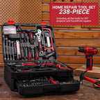 Drill Tool Set：Tool Kit with 12V Power Cordless Drill Hand Repair Tools Box with Drill, Home Tool Kits for Men & Women, Hand Drill Set Perfect for Homeowner, Diyer, Handyman - Red