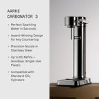 Aarke Carbonator lll with CO2 Cylinder, Sparkling & Carbonation Water Machine, Stainless Steel with PET BPA-Free Reusable Bottle Volume 1L/34 fl oz (Stainless Steel)