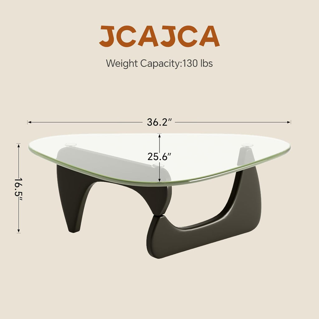 Coffee Table for Living Room Mid Century Modern Center Table with Glass Top and Wood, Transparent/Black