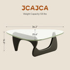 Coffee Table for Living Room Mid Century Modern Center Table with Glass Top and Wood, Transparent/Black