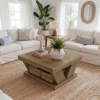 LITTLE TREE Coffee Table, Farmhouse Coffee Table with Large Storage Shelf, 2-Tier Rustic Wood Modern Center Table for Living Room、Home Office, Rustic Brown
