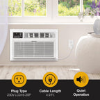 Whirlpool 10,000 BTU 230V Through-the-Wall Air Conditioner with Supplemental Heat, Dehumidifier and Remote, Wall AC Unit for Apartment, Living Room and Medium Rooms up to 450 Square Feet in White
