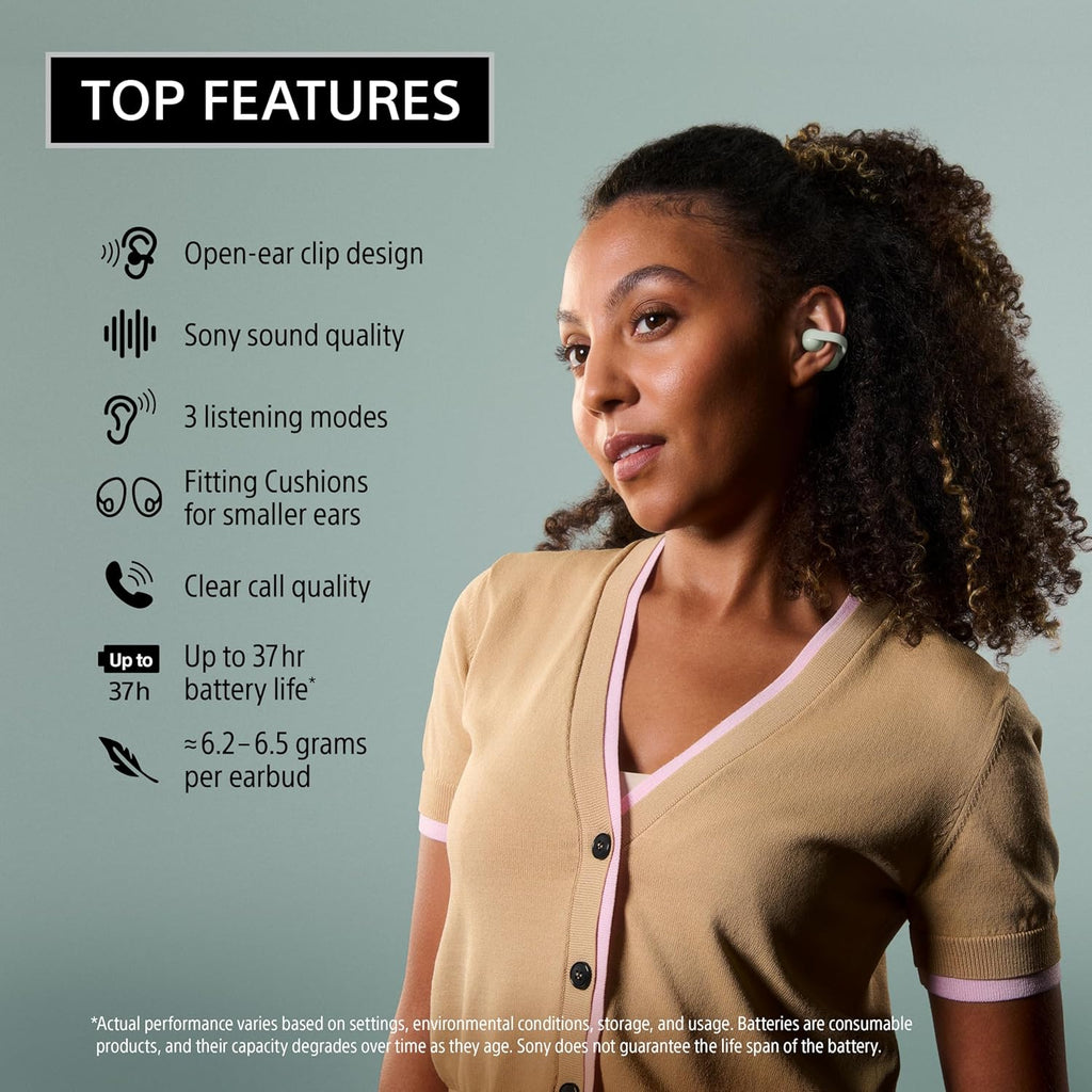 Sony LinkBuds Clip Open-Ear Truly Wireless Earbuds, Comfortable & Secure Fit, Lightweight Clip-On Design, Touch Controls, Ambient Sound Awareness, Water Resistant, Up to 37 Hrs of Playback, Black