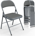 VINGLI 6 Pack Folding Chairs with Padded Seats, Metal Frame with Pu Leather Seat & Back, Capacity 350 lbs, Gray