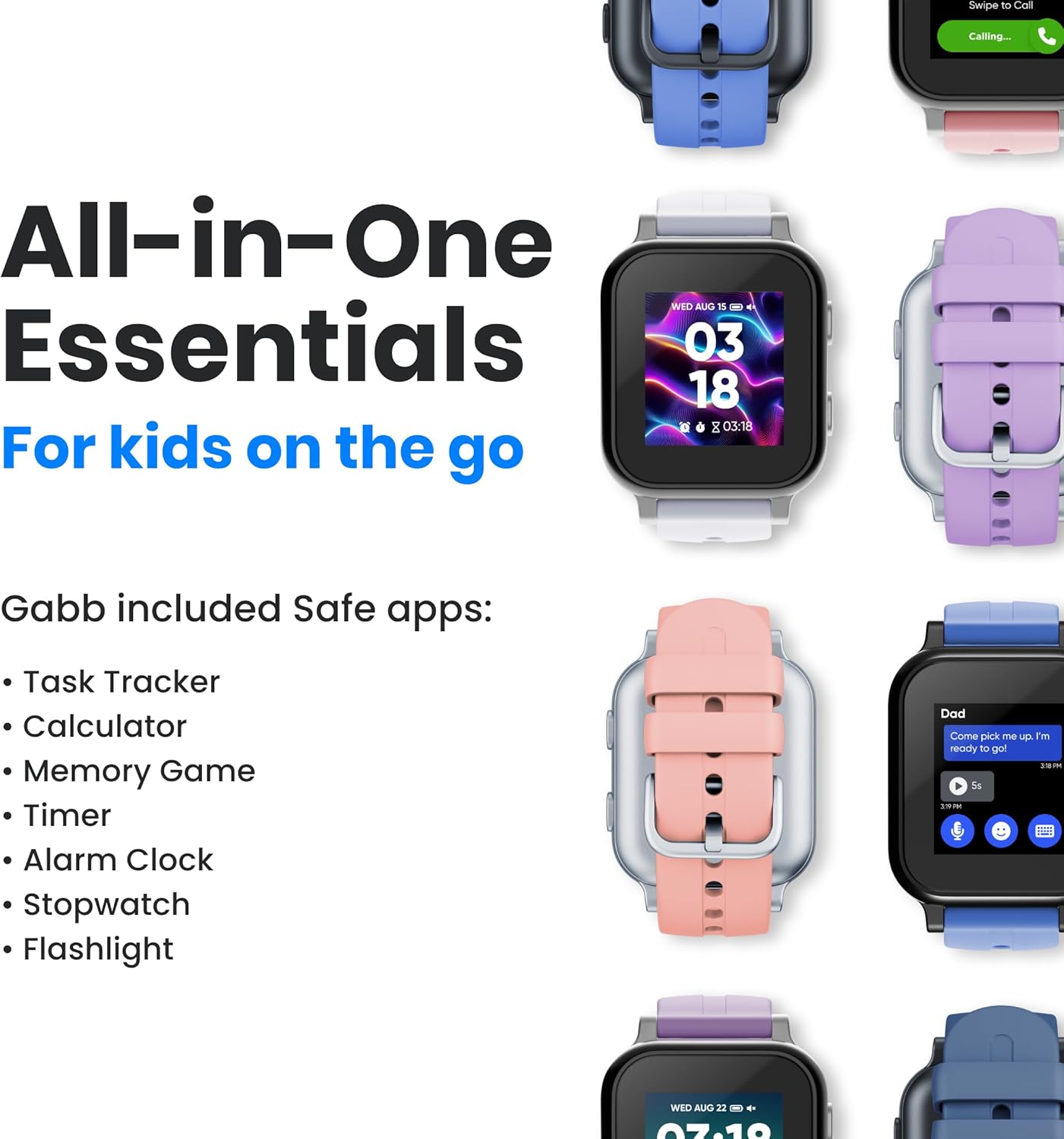 Gabb Watch 3e - GPS Tracker for Kids  Digital Smart Watch  No Social Media or Internet  Fees Required (Silver)