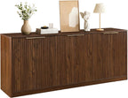 67" Fluted Buffet Cabinet Sideboard with Storage, Large Credenza with 6 Doors Accent Storage Cabinets Mid Century Modern Sideboard for Living Room Kitchen (Walnut)