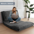MAXYOYO Folding Sofa Bed, Extra Thick and Long Floor Sofa Convertible Sleeper Chair with Washable Cover, Floor Couch Lounge Bean Bag Bed for Living Room, Dark Grey, 30x95 Inch