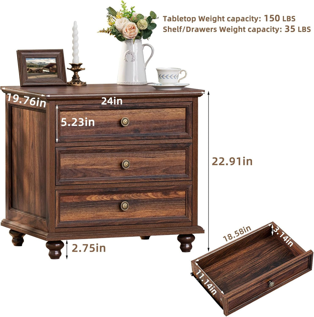 Farmhouse Dresser and Nightstand Set - 3 Piece, 54" Wide Dresser and 24" Nightstands for Bedroom, Living Room, Hallway