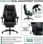 Big and Tall Office Chair 500lbs - 23.6" Extra Wide Seat Ergonomic Executive Chair, Heavy Duty Metal Base High Back Leather Office Chair with Footrest, Lumbar Support & Adjustable Arm, Black