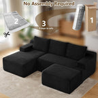 96" U-Shape Cloud Couch, Modern Modular Sectional L-Shape Sofa with Ottoman, Corduroy Upholstered Couches Deep Seat Sleeper Chaise Longue for Living Room, No Assembly Required(Black, Left Facing)