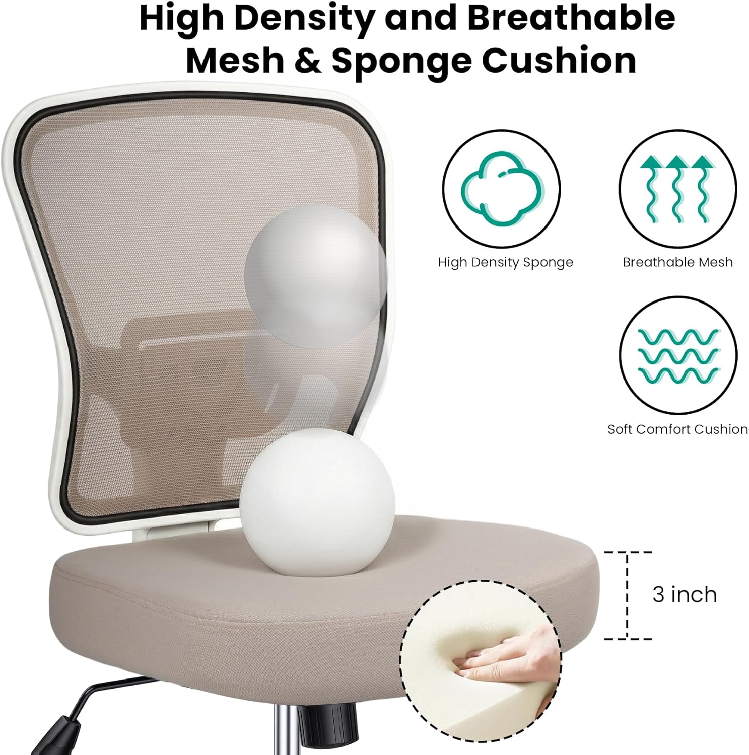 Armless Drafting Chair Tall Office Chair for Standing Desk - Adjustable Height Mesh Ergonomic Stool with Foot Ring, Rolling Counter Height Computer Chair for Small Spaces & Home Office