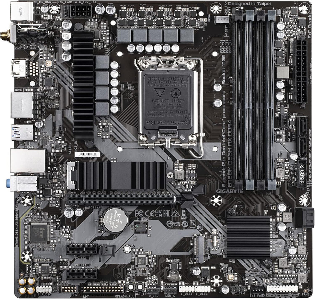 GIGABYTE B760M DS3H AX DDR4 Intel LGA 1700 mATX Motherboard, Support Intel Core 14th/13th/12th Gen, DDR4, 6+2+1 Power Phase, 2X M.2, PCIe 4.0, USB-C, WIFI6E, 2.5GbE LAN, Q-Flash Plus, PCIe EZ-Latch
