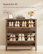 VASAGLE LIRY Collection - Shoe Storage Cabinet Organizer with 2 Flip Drawers, Freestanding Narrow Shoe Rack Cabinet for Entryway, Farmhouse Style, Fits 12 to 16 Pairs, Honey Brown UHSC201K01
