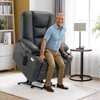MCombo Power Lift Recliner Chair for Elderly, Lift Chair with Heat and Massage, USB Ports, Cup Holders, Faux Leather 7519 (Medium, Dark Grey)