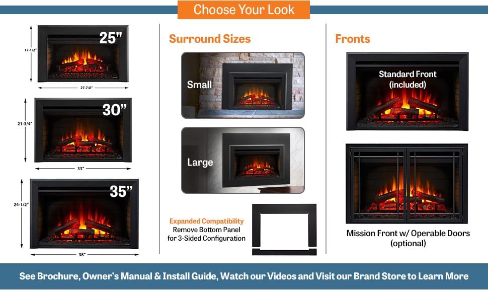 SimpliFire 35-Inch Electric Fireplace Insert, Large Black Surround, 44" x 32" (SF-INS35-SF-SI4432-INS35)
