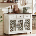 Joaxswe Farmhouse Sideboard Buffet Cabinet with Storage,48" Large Credenza with 3 Glass Doors & 3 Drawers,Adjustable Shelves Console Table,Wood Kitchen Coffee Bar for Dining Room,Living Room,White