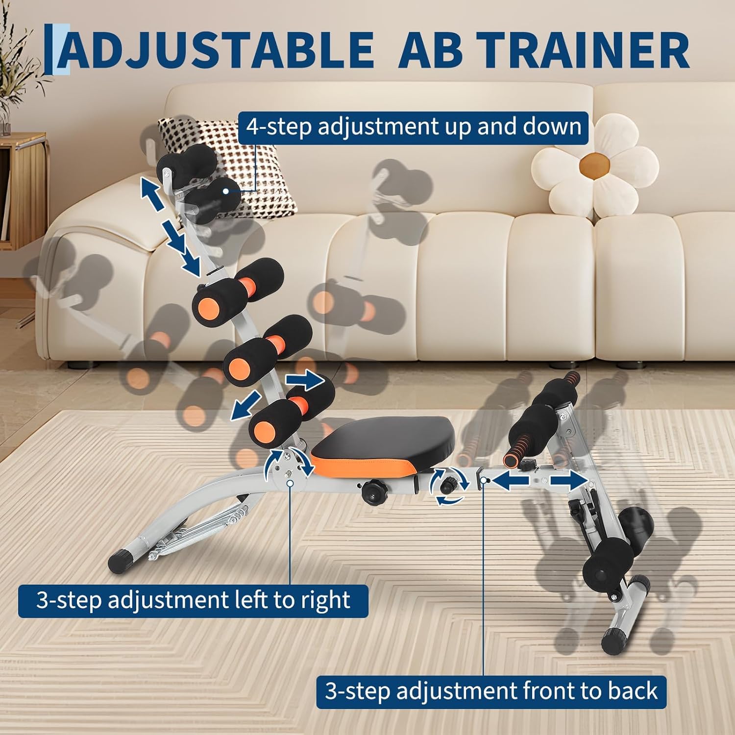 Adjustable Ab Machine, Home Gym Ab Trainer Bench, Multi-Functional Abdominal Trainer, Sit Up Bench, Core Workout Equipment,Exercise Chair for Stomach Exercise and Strength Training, Full Body Workout