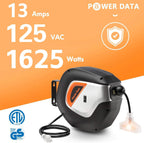 Giraffe Tools DE14 Retractable Extension Cord Reel 50 ft 14/3AWG Power Cord Storage Reel Wall/Ceiling Mount, Lighted Triple Tap Outlet, 50ft, Black Orange