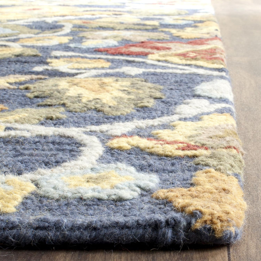 SAFAVIEH Blossom Collection Area Rug - 9' x 12', Navy & Multi, Handmade Wool, Ideal for High Traffic Areas in Living Room, Bedroom (BLM402A)