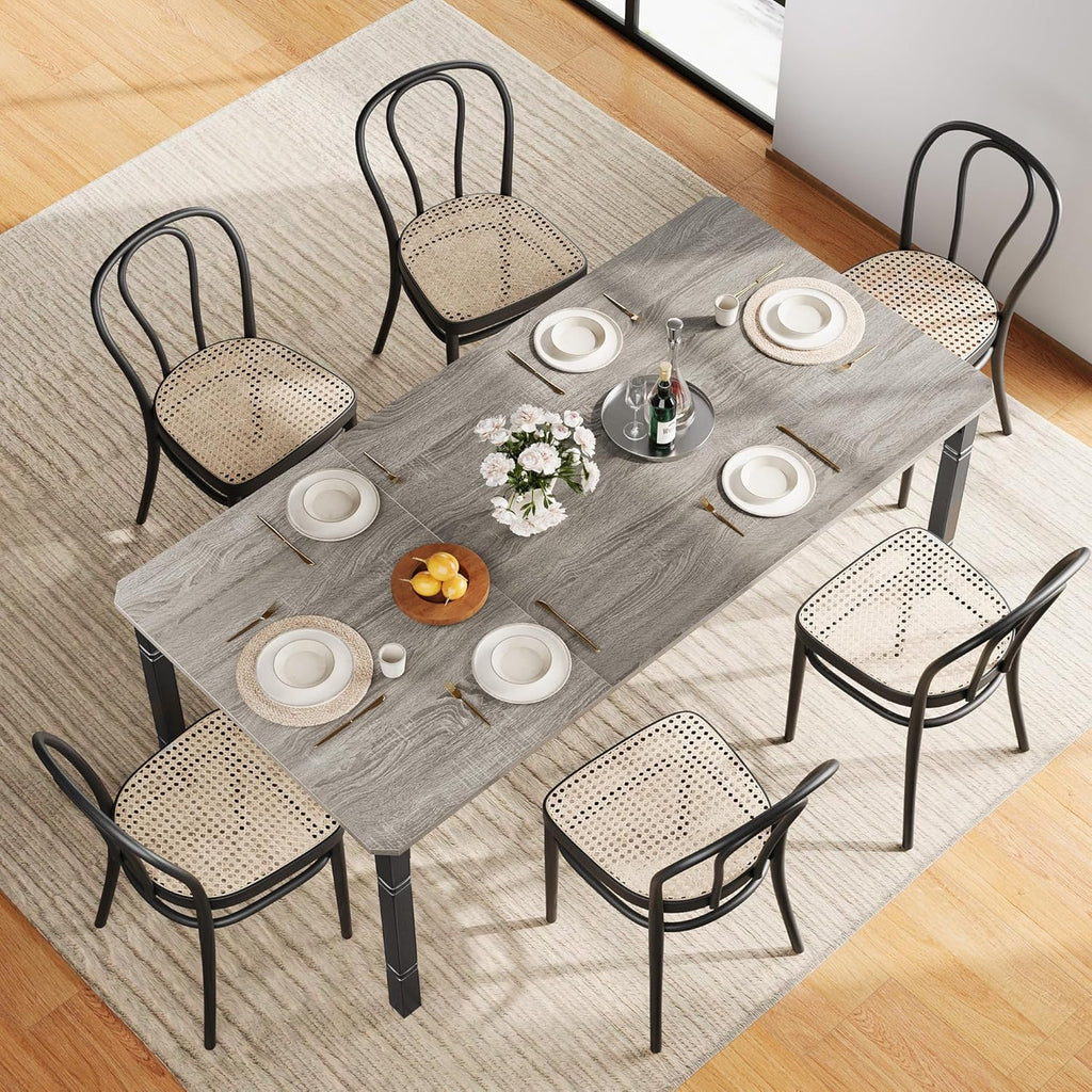 Garvee Large Dining Table for 6-8 People, 71" Wooden Kitchen Table with Sturdy Metal Frame, Dining Room Table for Dining Room, Kitchen, Black Leg & Grey