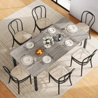 Garvee Large Dining Table for 6-8 People, 71" Wooden Kitchen Table with Sturdy Metal Frame, Dining Room Table for Dining Room, Kitchen, Black Leg & Grey