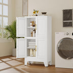 47“H White Metal Bathroom Storage Cabinet, Kitchen Pantry Cabinet with Doors and 3 Adjustable Shelves, Bathroom cabinets Organizer, for Home Office, Bedroom
