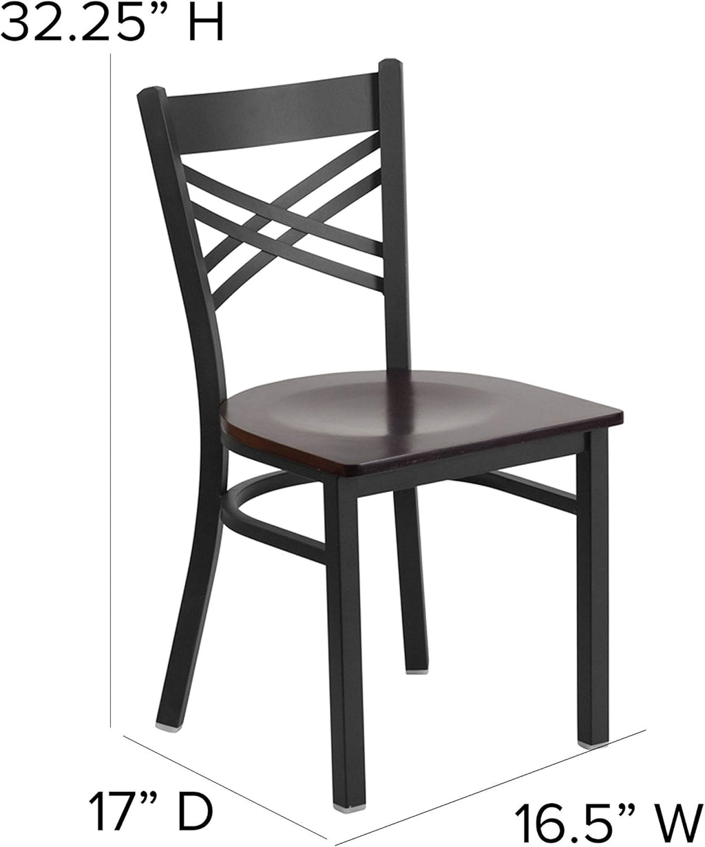 Flash Furniture 2 Pack HERCULES Series Black ''X'' Back Metal Restaurant Chair - Walnut Wood Seat