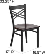 Flash Furniture 2 Pack HERCULES Series Black ''X'' Back Metal Restaurant Chair - Walnut Wood Seat