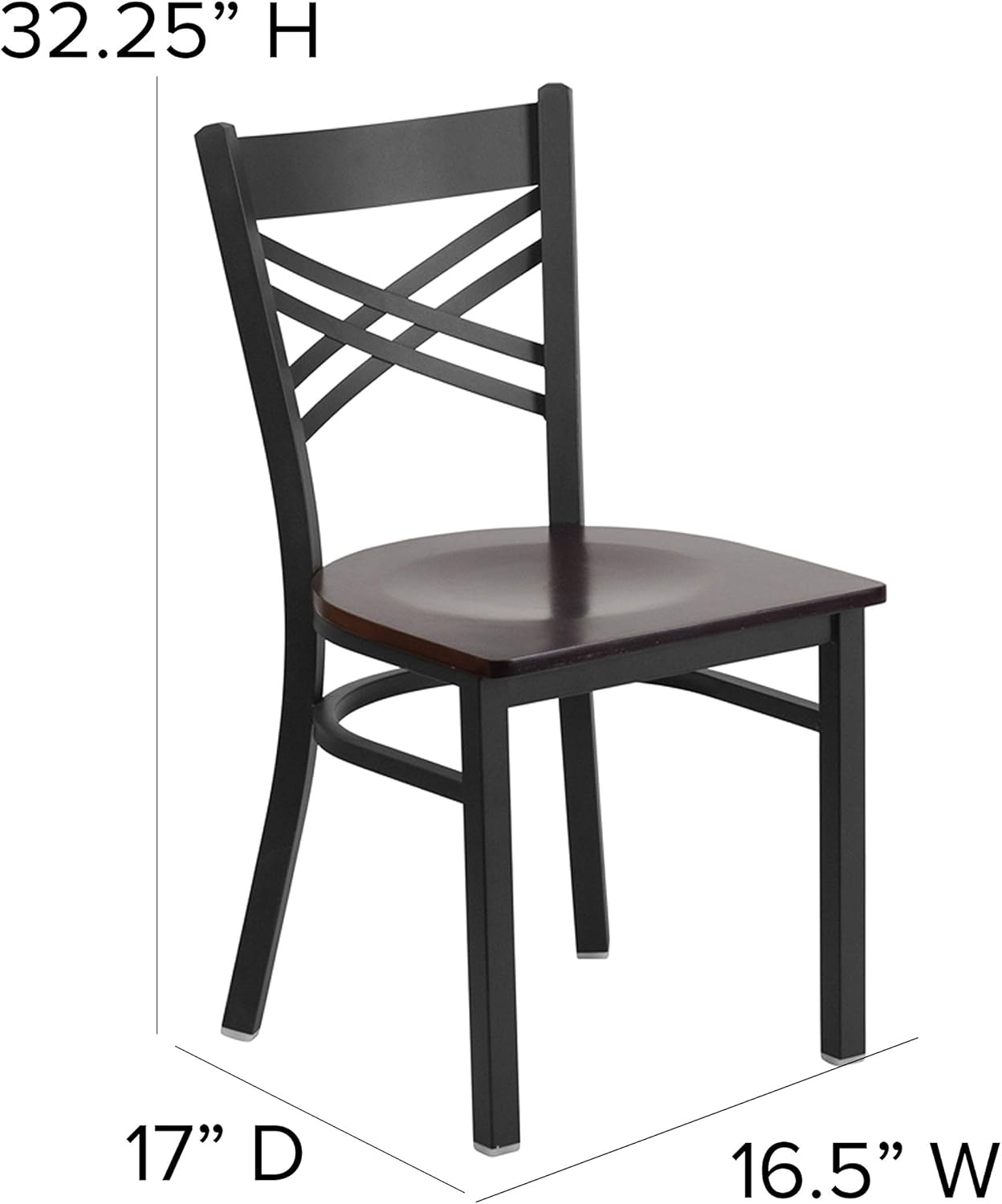 Flash Furniture 2 Pack HERCULES Series Black ''X'' Back Metal Restaurant Chair - Walnut Wood Seat