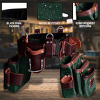FUERI Electrician's Heavy Duty 26 Pocket Leather-Nylon Tool Belt & Suspender Combo, Comfort Back Support Padded Belt, 2 Large Storage Capacity Pouches, Best for Framers, Carpenter, Roofing