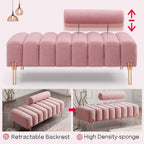 NIOIIKIT 53.2" Modern Loveseat Sofa Couch, Upholstered Accent Sofa with Golden Legs and Adjustable Backrest, Small Teddy Fleece Couches for Bedroom, Living Room, Compact Small Space (Pink Teddy)